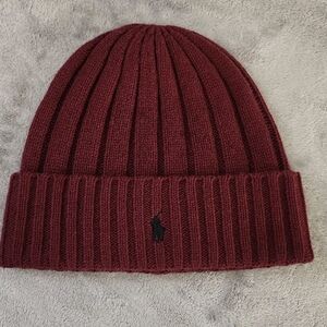 Polo Ralph Lauren Wool-Blend Ribbed Cuff Beanie Color: Burgundy